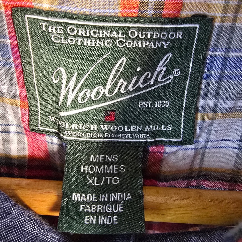 Woolrich Men's XL Plaid Button Front Short Sleeve Shirt Red Blue Cotton - Picture 3 of 4